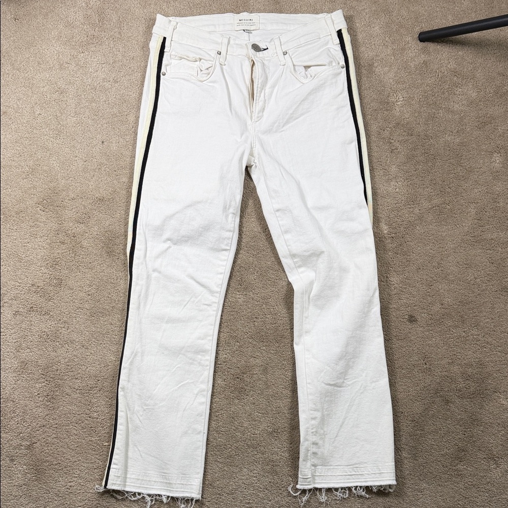 McGuire Denim White Cropped Jeans with Black Side Stripes